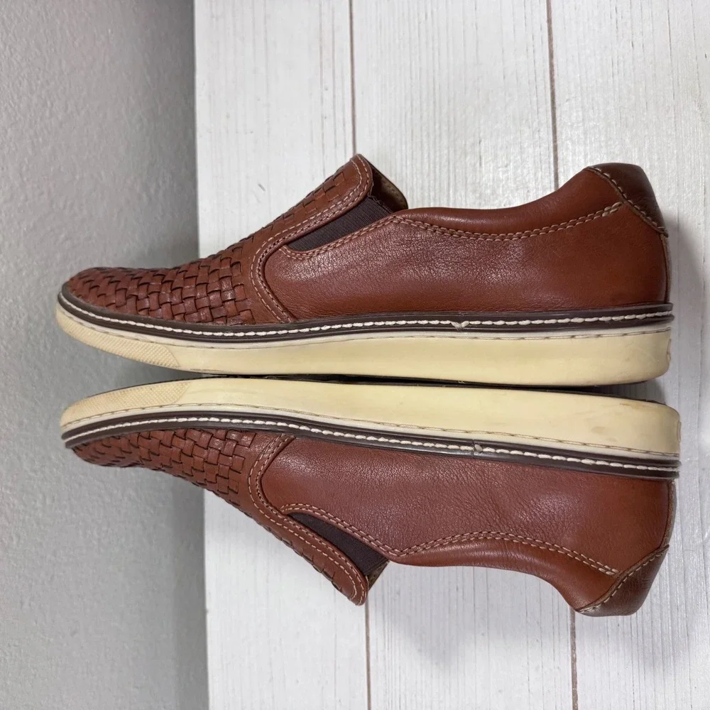 Johnston & Murphy J&M Mens Brown Woven Leather Sheepskin Slip On Loafers 10M
